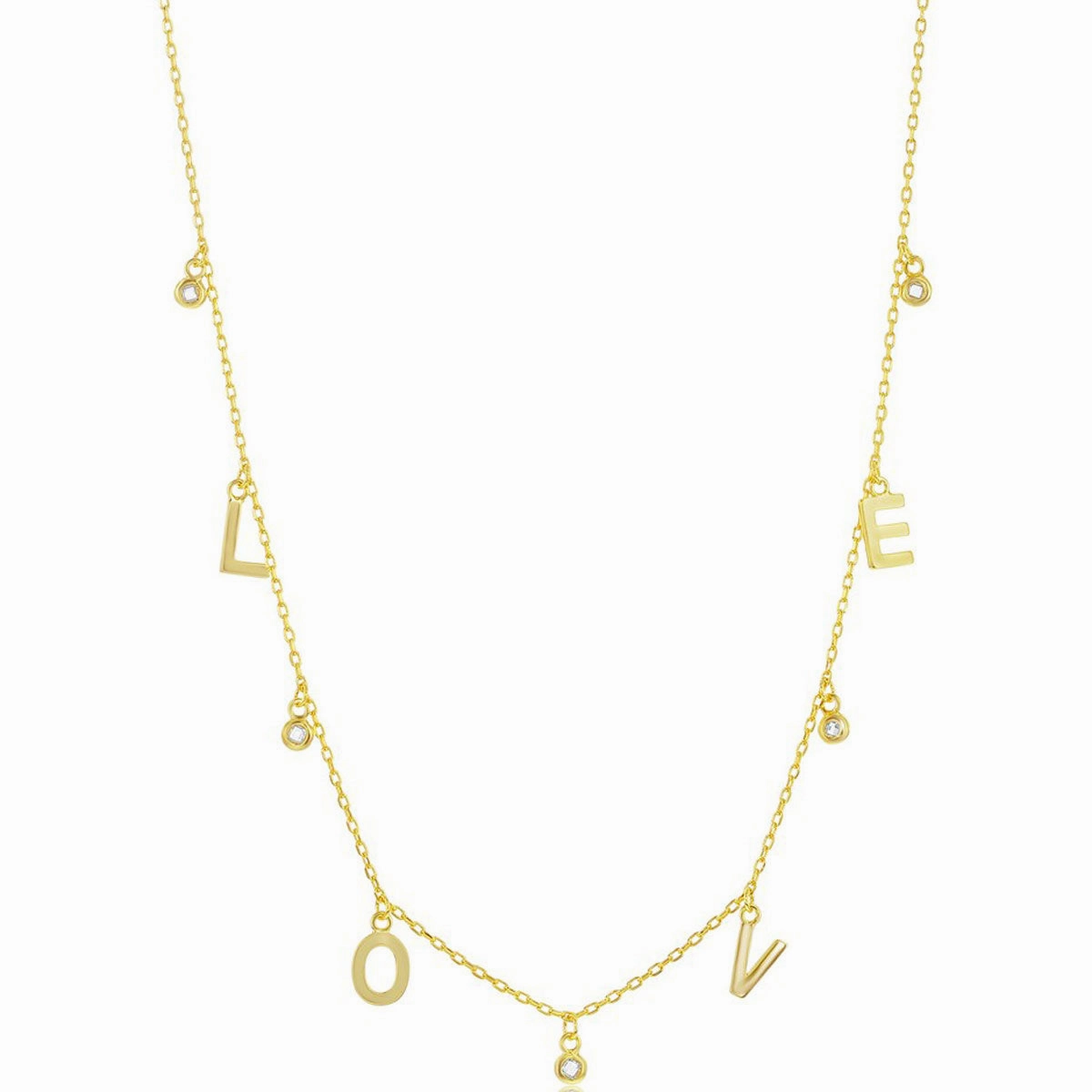 Classic Women's Necklace - Gold Plated Sterling Silver LOVE and CZ Charms | M-6932-GP