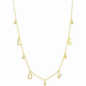Classic Women's Necklace - Gold Plated Sterling Silver LOVE and CZ Charms | M-6932-GP