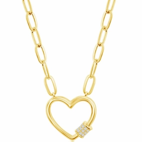 Classic Women's Necklace - GP Sterling Micro Pave CZ Heart Carabiner | M-6778-GP
