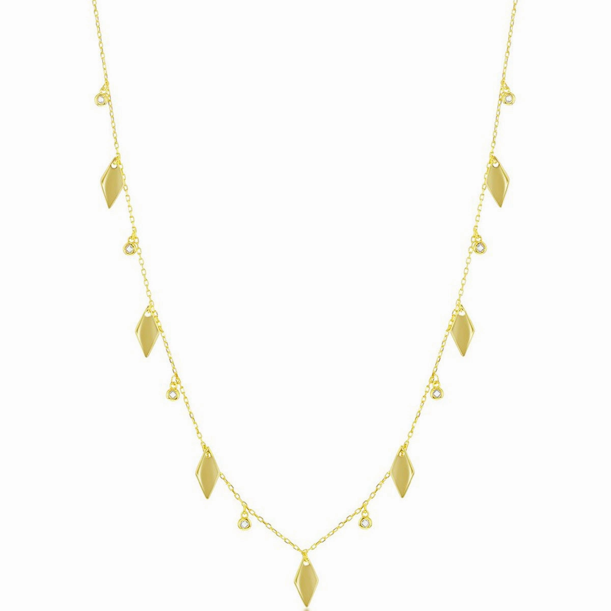 Classic Women's Necklace - GP Sterling Silver CZ and Diamond-Shape Charm | M-6933