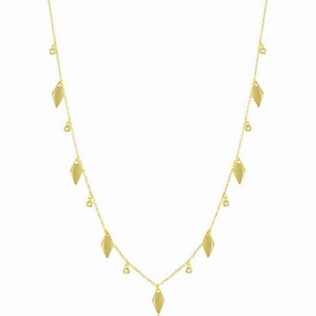 Classic Women's Necklace - GP Sterling Silver CZ and Diamond-Shape Charm | M-6933