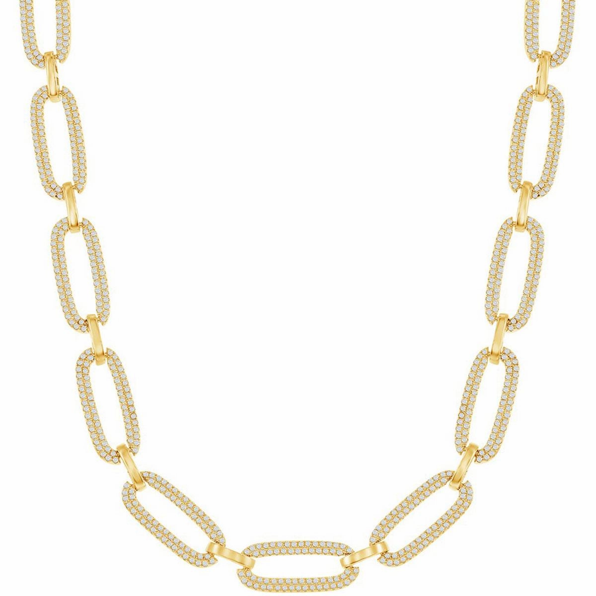 Classic Women's Necklace - GP Sterling Silver Micro Pave CZ Linked Oval | M-6783-GP
