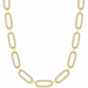 Classic Women's Necklace - GP Sterling Silver Micro Pave CZ Linked Oval | M-6783-GP