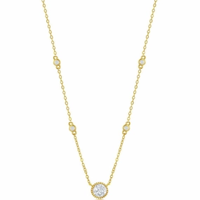 Classic Women's Necklace - GP Sterling Silver Round CZ Station | M-6886-GP