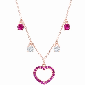 Classic Women's Necklace - RG Sterling Silver Station White and Ruby CZ Heart | M-6806