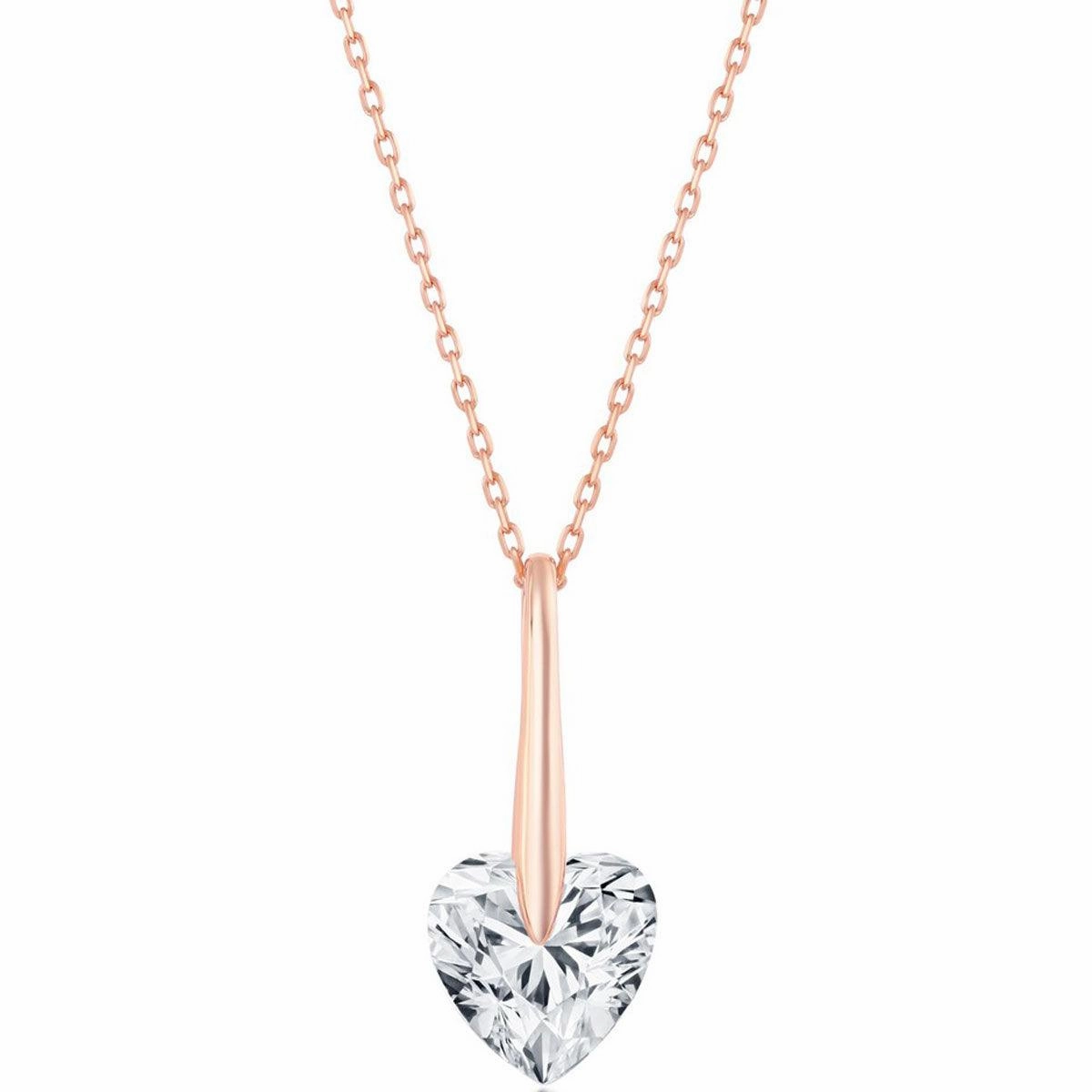 Classic Women's Necklace - Rose Gold Plated Sterling Silver 10mm Heart CZ | M-6779-RG