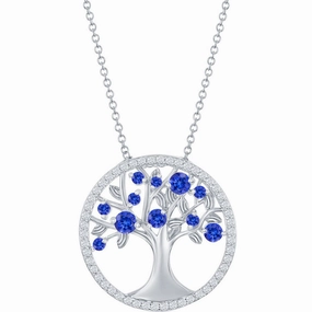 Classic Women's Necklace - September Birthstone Sapphire CZ Tree of Life | M-6768
