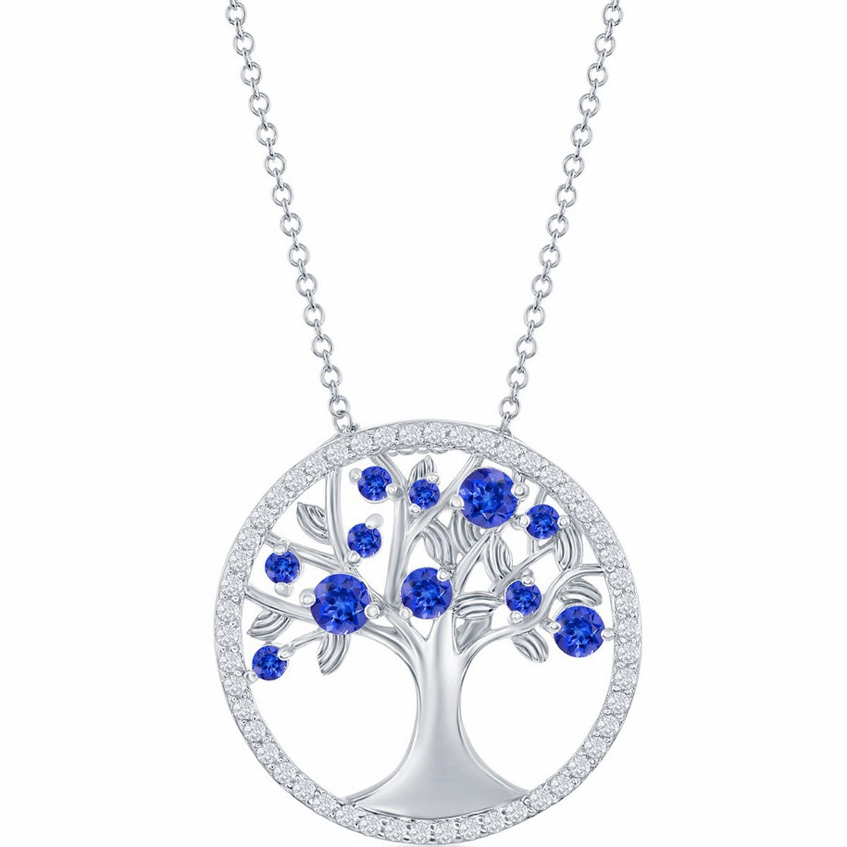 Classic Women's Necklace - September Birthstone Sapphire CZ Tree of Life | M-6768