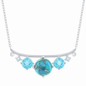 Classic Women's Necklace - Sterling Graduating Round Turquoise and Blue CZ | M-6848
