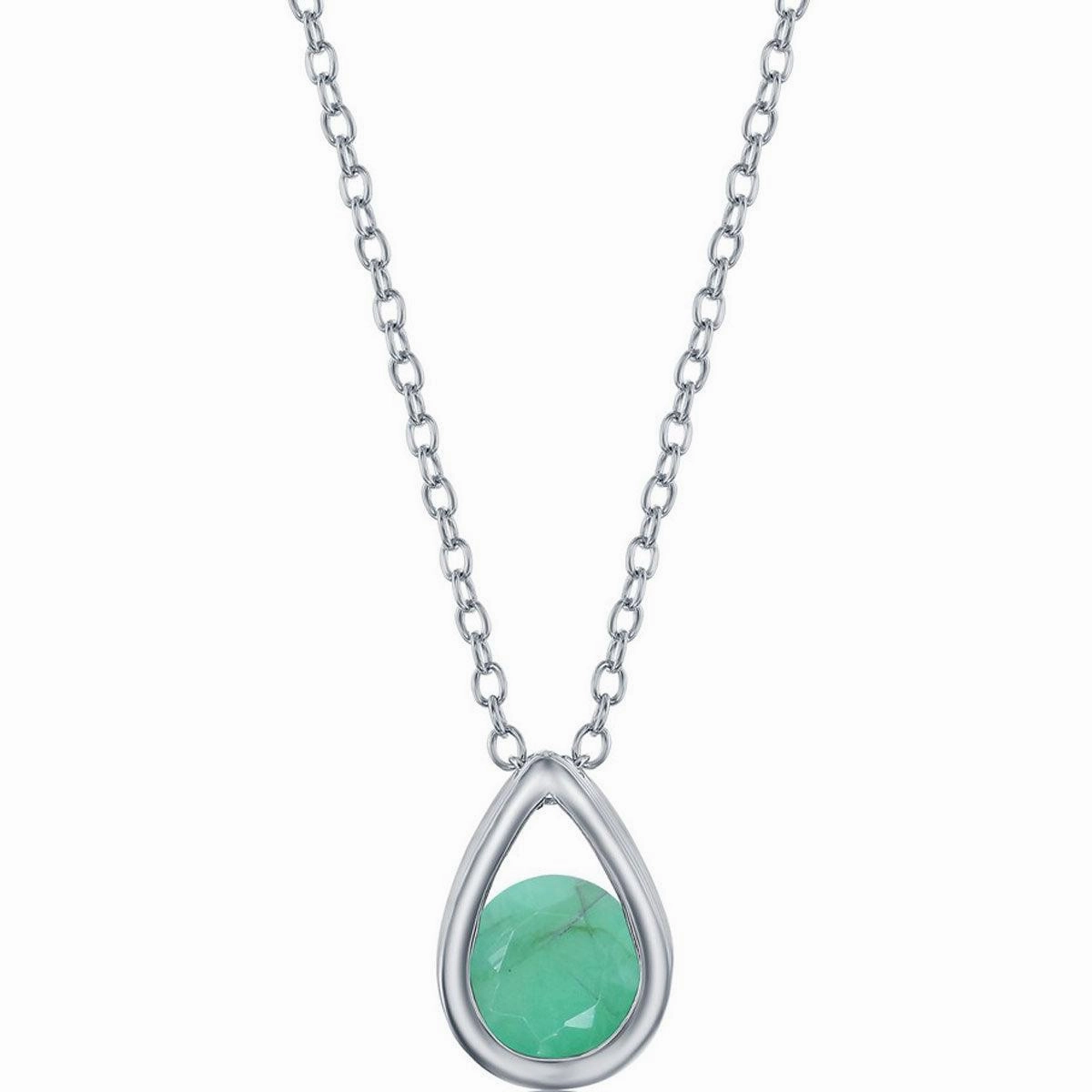 Classic Women's Necklace - Sterling Pear-shaped with Emerald May Birthstone | M-6892