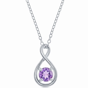 Classic Women's Necklace - Sterling Round 5mm Amethyst Gemstone Infinity | M-6973