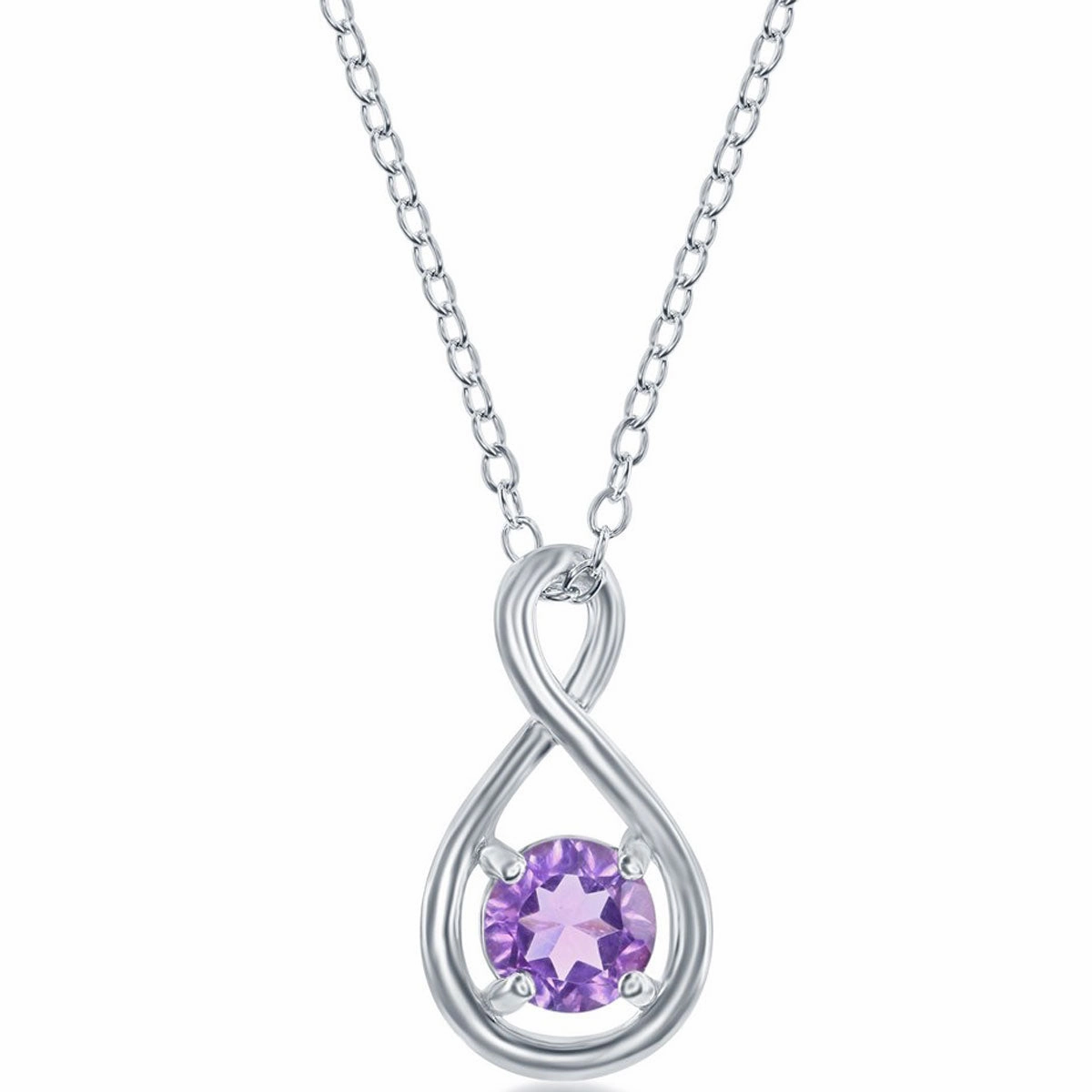 Classic Women's Necklace - Sterling Round 5mm Amethyst Gemstone Infinity | M-6973