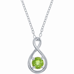 Classic Women's Necklace - Sterling Round 5mm Peridot Gemstone Infinity | M-6975