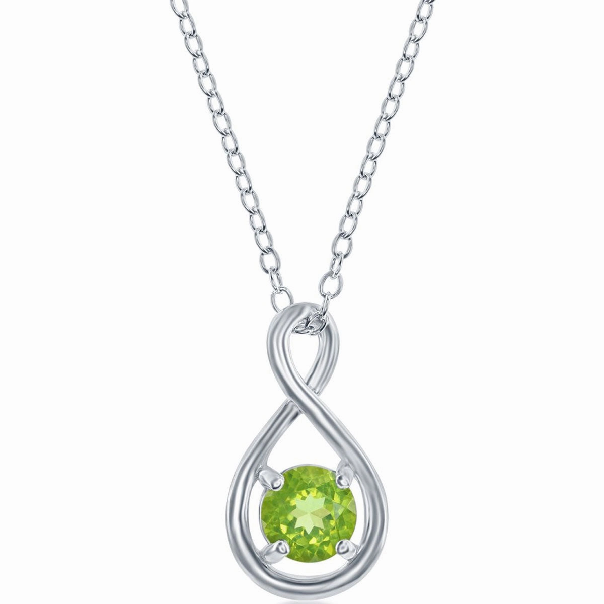 Classic Women's Necklace - Sterling Round 5mm Peridot Gemstone Infinity | M-6975
