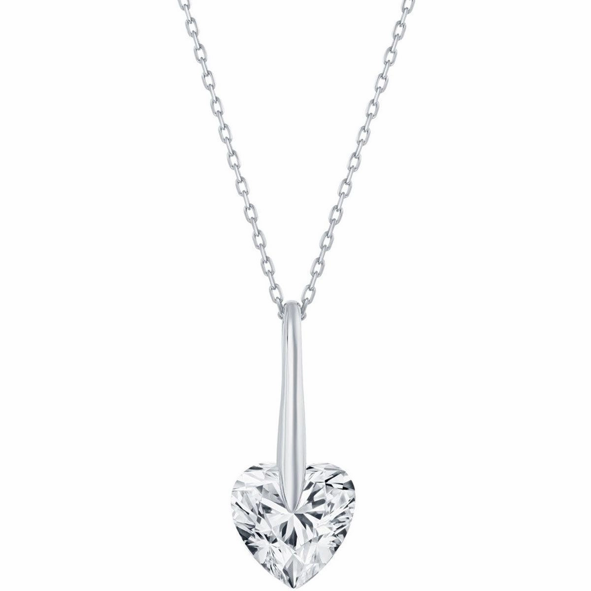 Classic Women's Necklace - Sterling Silver 10mm Heart CZ | M-6779