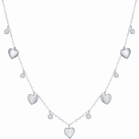 Classic Women's Necklace - Sterling Silver Alternating Heart and Bezel-Set CZ | M-6803