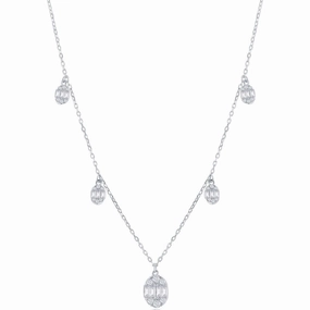 Classic Women's Necklace - Sterling Silver Baguette CZ Oval Charms | M-6925
