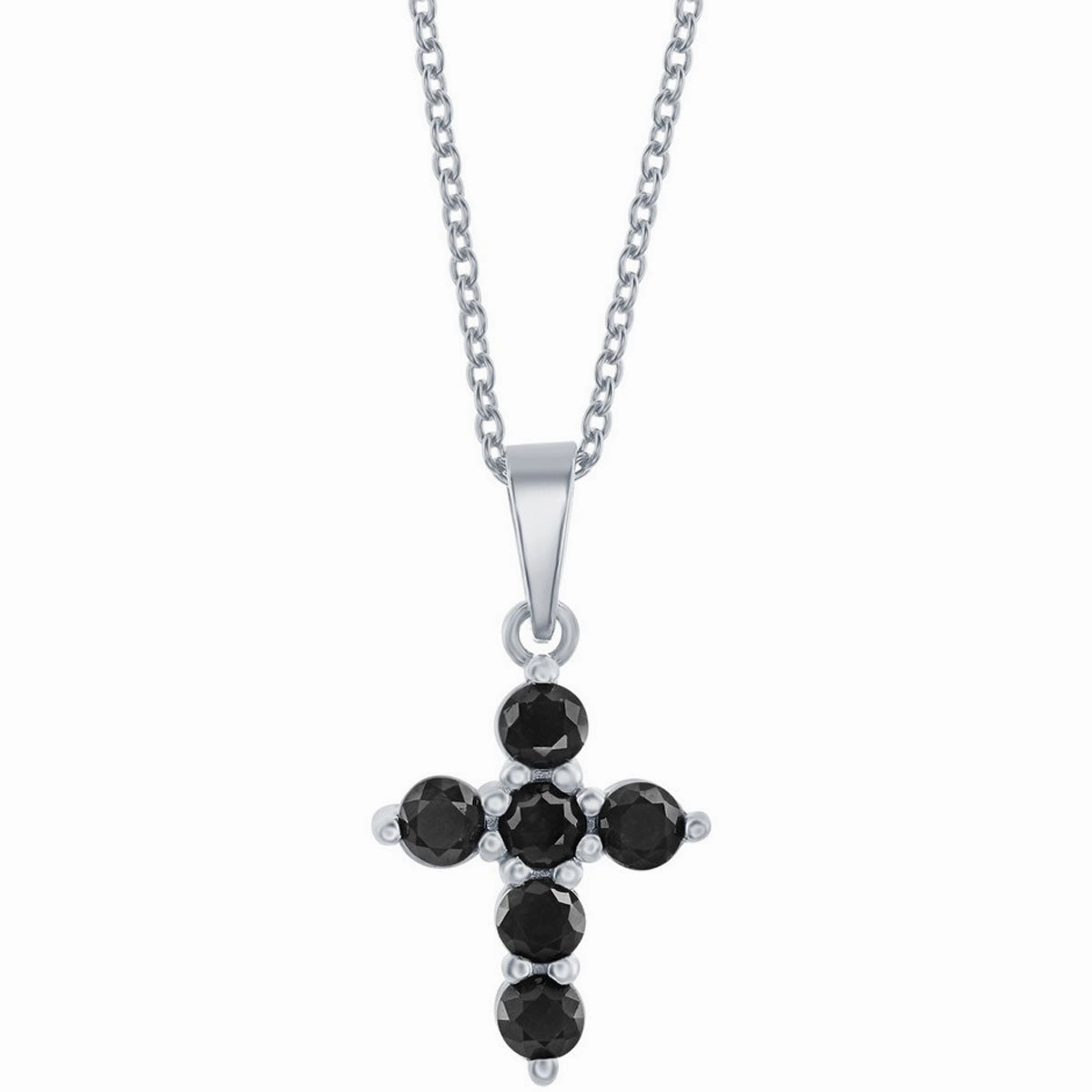 Classic Women's Necklace - Sterling Silver Black Sapphire Cross | M-6824