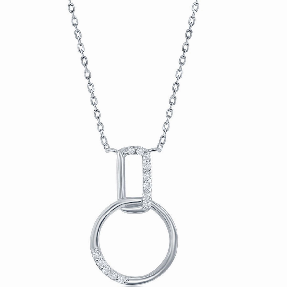 Classic Women's Necklace - Sterling Silver CZ Bar and Circle | M-6772