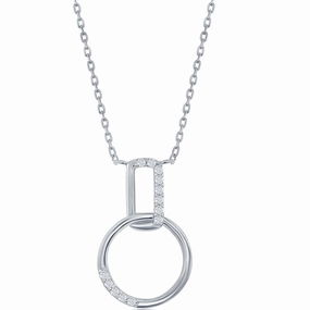 Classic Women's Necklace - Sterling Silver CZ Bar and Circle | M-6772