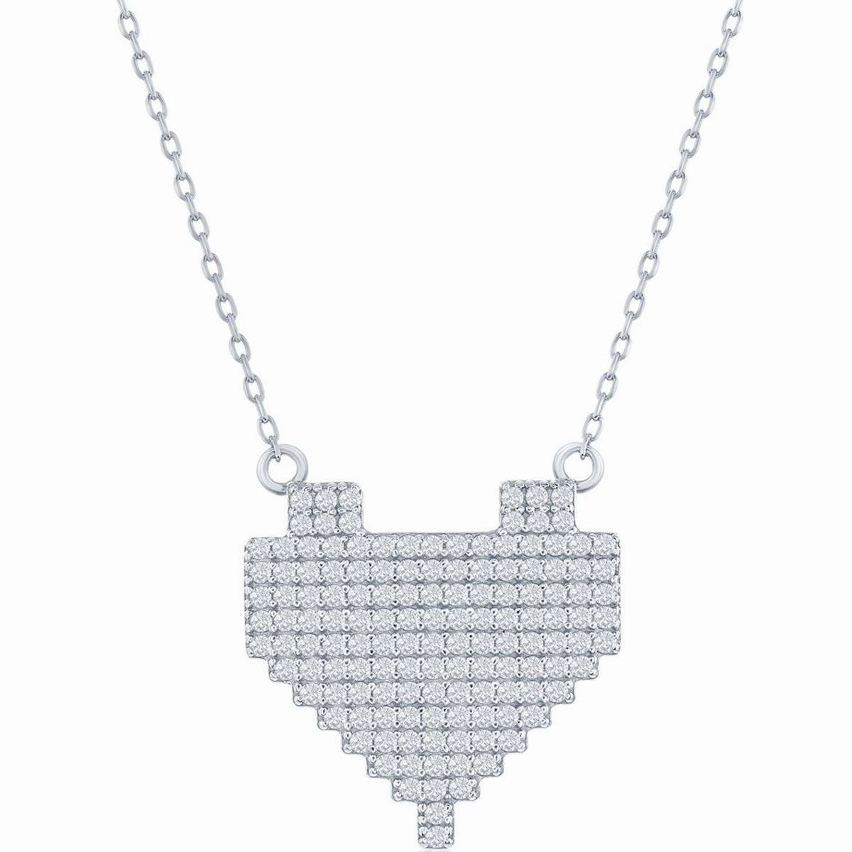 Classic Women's Necklace - Sterling Silver CZ Pixel Heart | M-6773