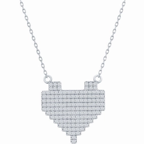 Classic Women's Necklace - Sterling Silver CZ Pixel Heart | M-6773
