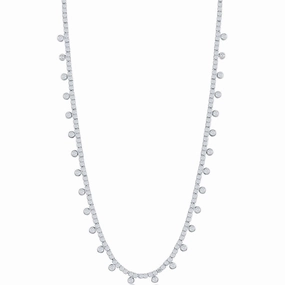 Classic Women's Necklace - Sterling Silver CZ Tennis with Hanging CZ's | M-6924
