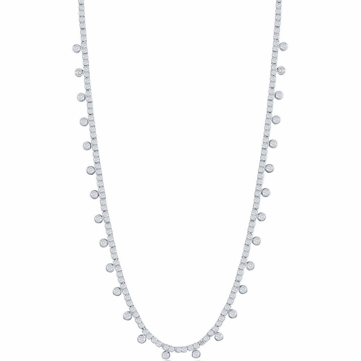 Classic Women's Necklace - Sterling Silver CZ Tennis with Hanging CZ's | M-6924