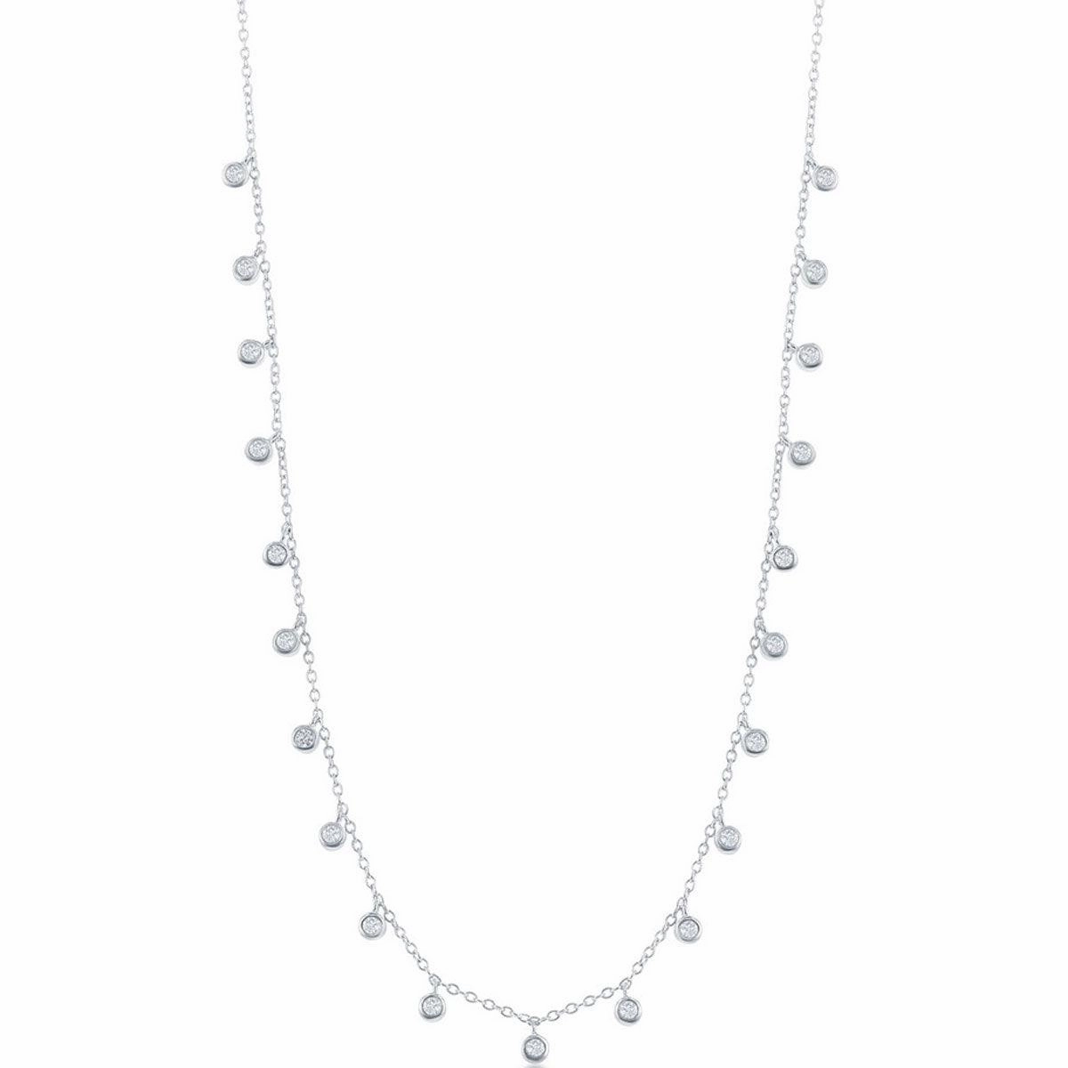 Classic Women's Necklace - Sterling Silver Dangling Bezel-Set CZ | M-6818