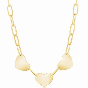 Classic Women's Necklace - Sterling Silver Gold Triple Heart Paperclip | L-4316-GP