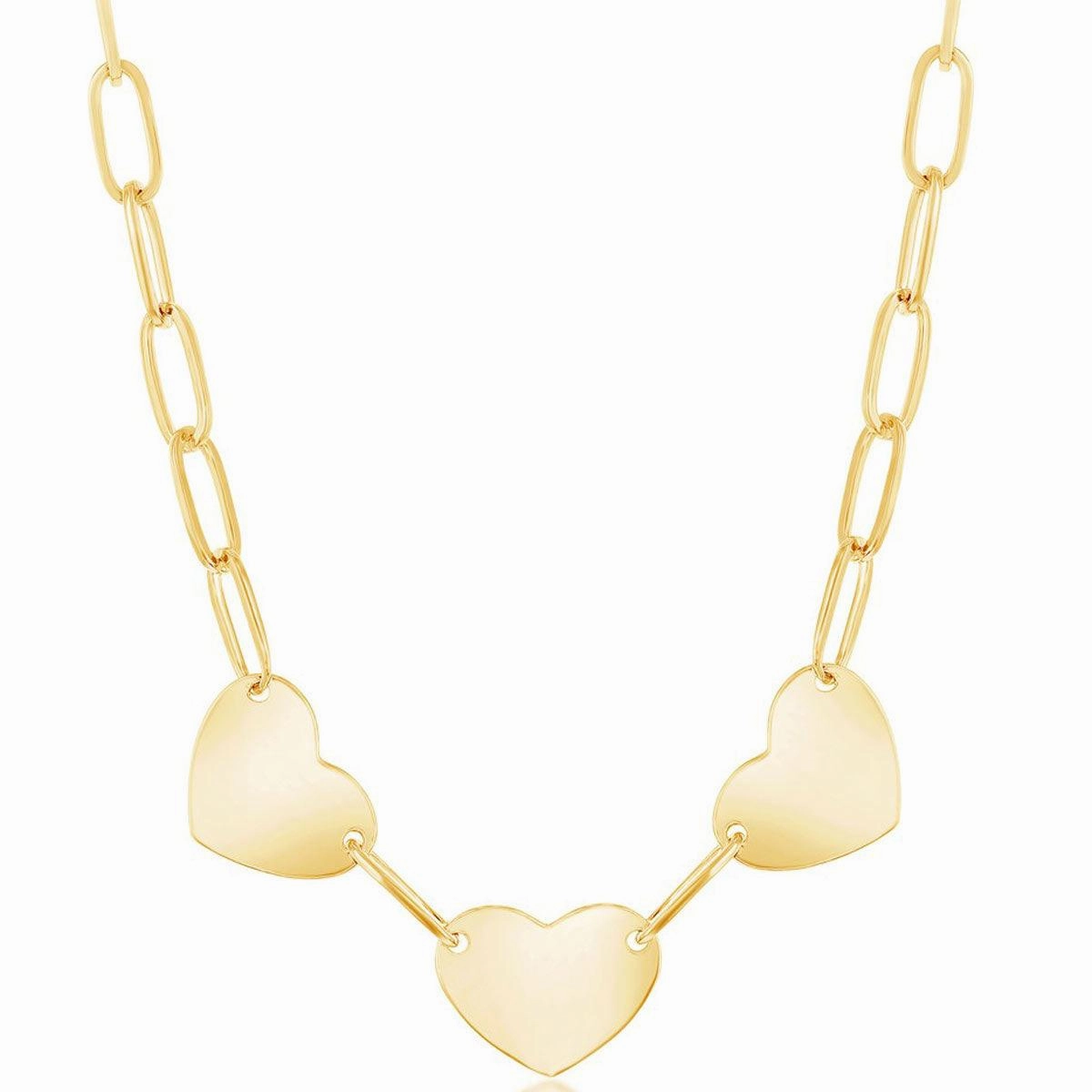 Classic Women's Necklace - Sterling Silver Gold Triple Heart Paperclip | L-4316-GP