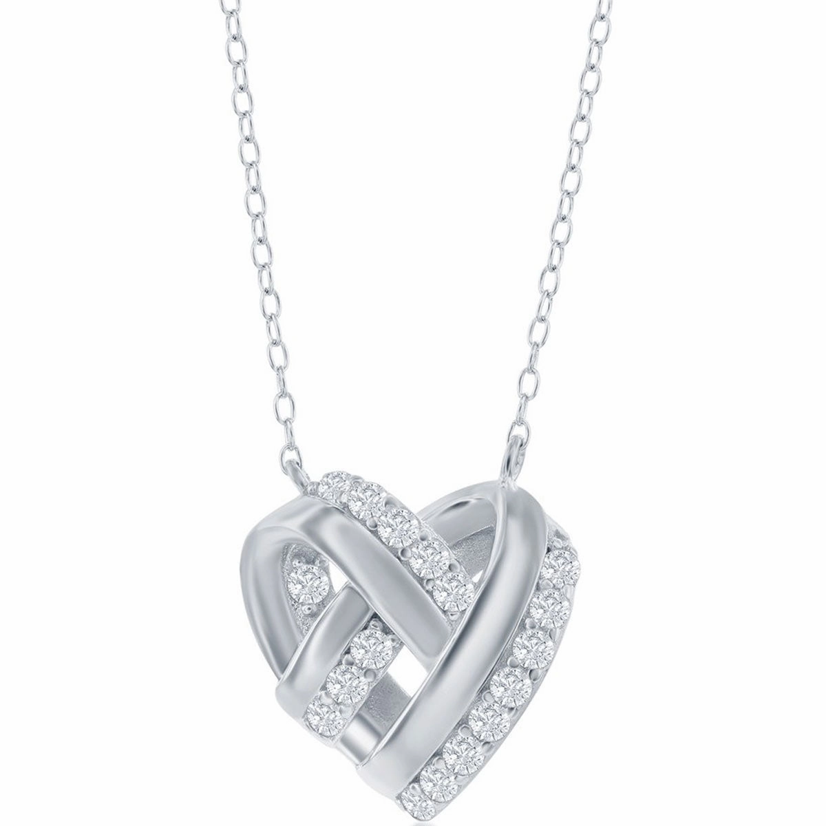 Classic Women's Necklace - Sterling Silver Knotted Heart CZ | M-6841