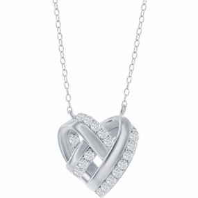 Classic Women's Necklace - Sterling Silver Knotted Heart CZ | M-6841