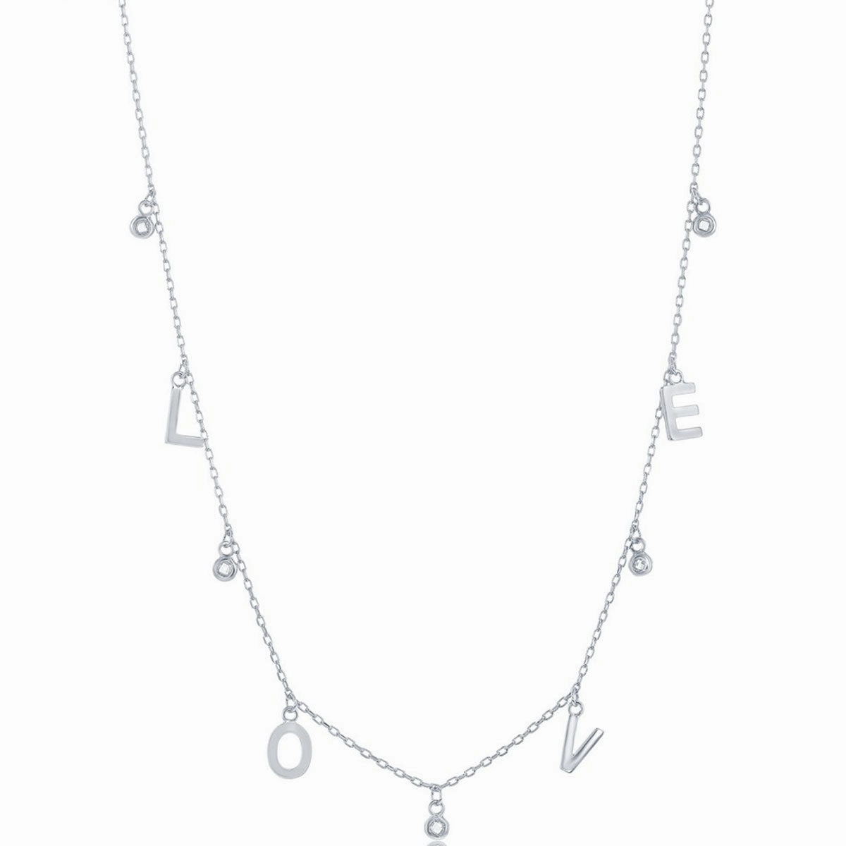 Classic Women's Necklace - Sterling Silver LOVE and CZ Charms | M-6932