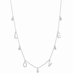 Classic Women's Necklace - Sterling Silver LOVE and CZ Charms | M-6932
