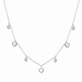 Classic Women's Necklace - Sterling Silver Mini Heart and Bezel-Set CZ | M-6804