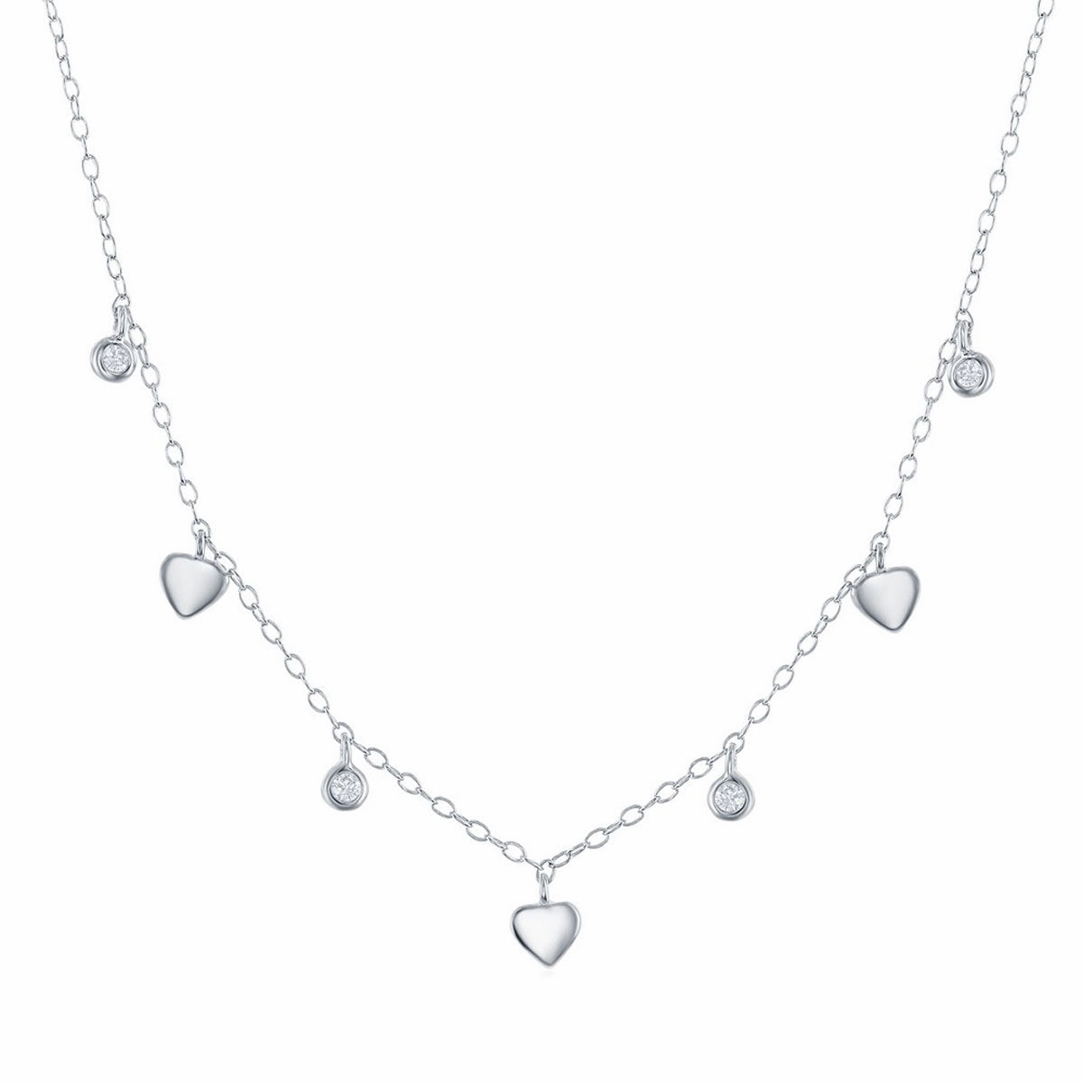 Classic Women's Necklace - Sterling Silver Mini Heart and Bezel-Set CZ | M-6804