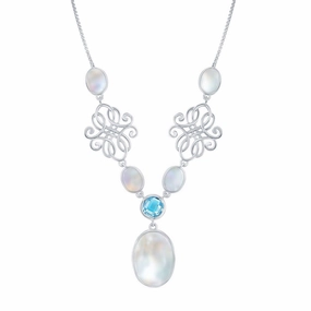 Classic Women's Necklace - Sterling Silver MOP and Blue Topaz Designed | SMM-6936