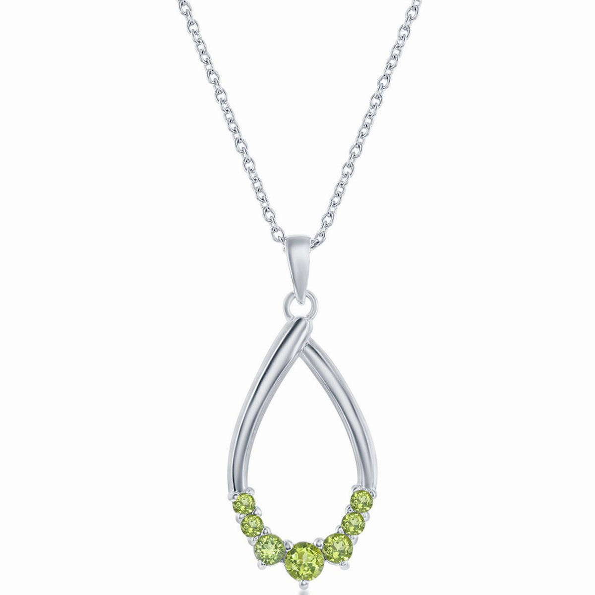 Classic Women's Necklace - Sterling Silver Pear-shaped Peridot Gemstone | M-6946