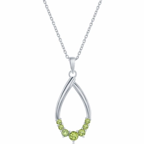 Classic Women's Necklace - Sterling Silver Pear-shaped Peridot Gemstone | M-6946