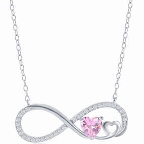 Classic Women's Necklace - Sterling Silver Pink CZ Heart Infinity | M-6966