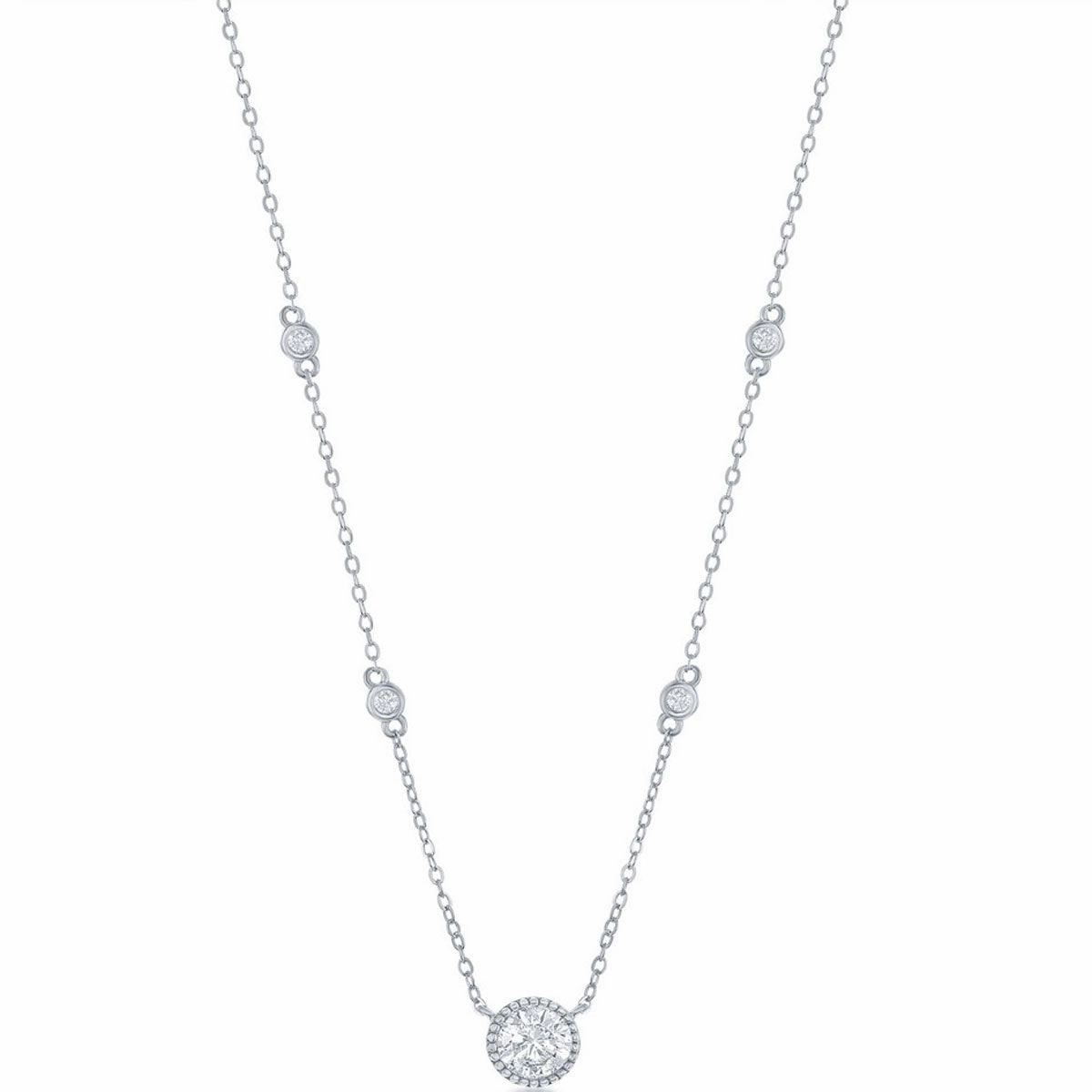 Classic Women's Necklace - Sterling Silver Round CZ Station | M-6886