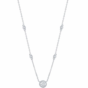 Classic Women's Necklace - Sterling Silver Round CZ Station | M-6886