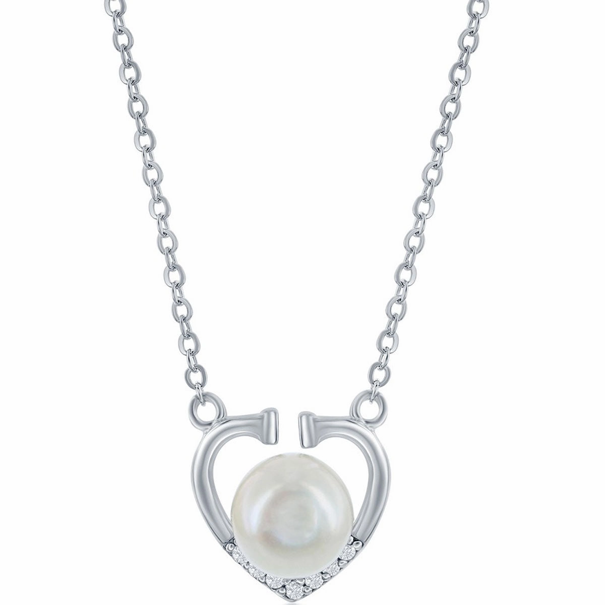 Classic Women's Necklace - Sterling Silver Round FWP with CZ Heart | M-6870