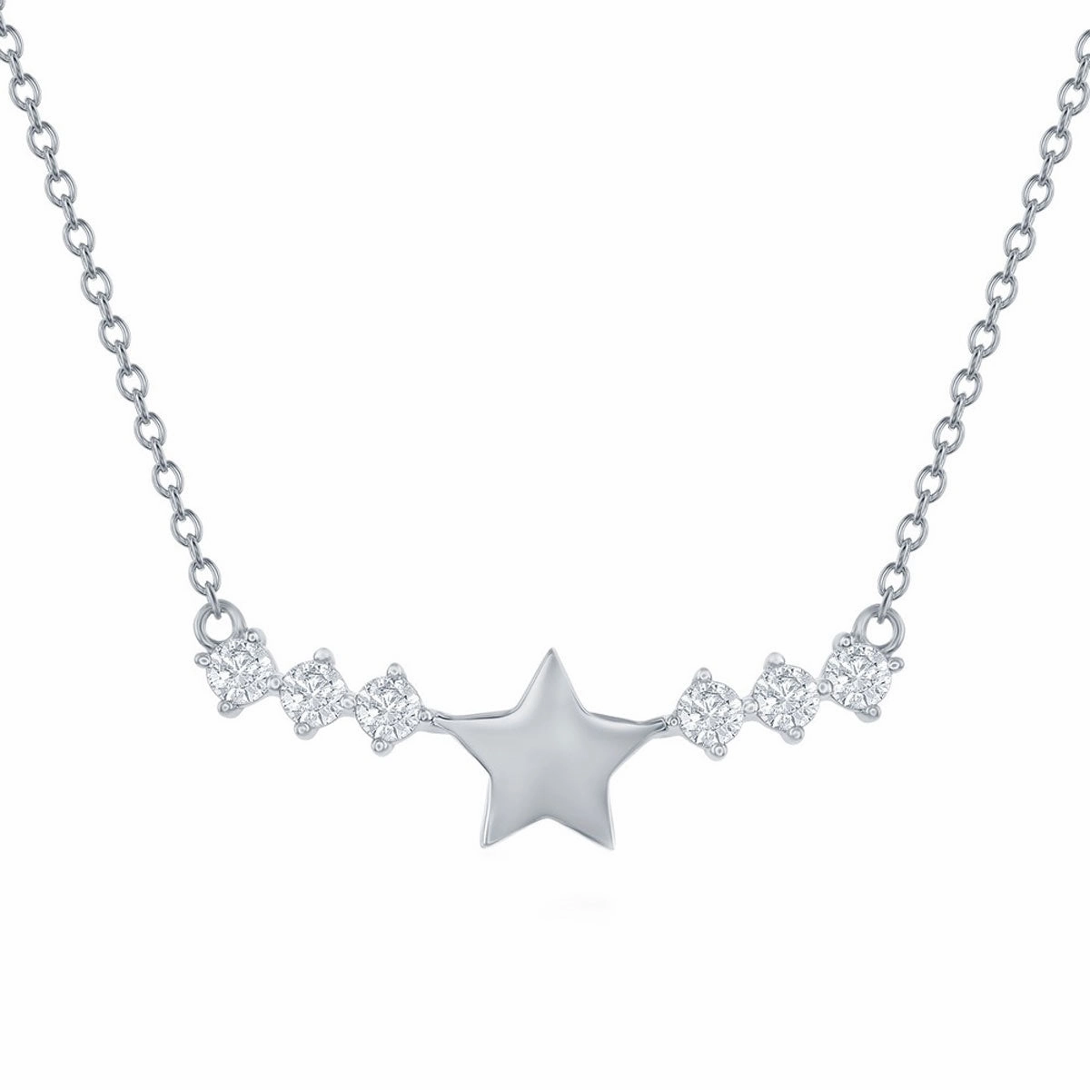 Classic Women's Necklace - Sterling Silver Star with CZ Sides Bar | M-6887