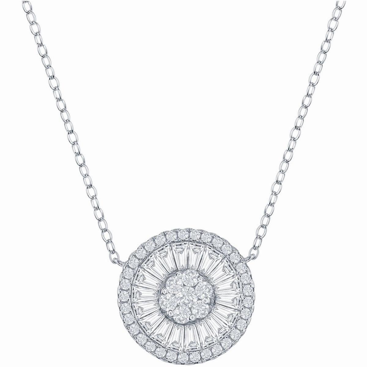 Classic Women's Necklace - Sterling Silver White CZ Baguette Circle | M-6784