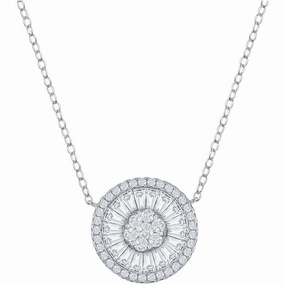 Classic Women's Necklace - Sterling Silver White CZ Baguette Circle | M-6784