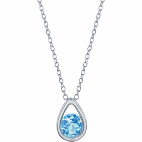 Classic Women's Necklace - Swiss Blue Topaz December Birthstone Pear-shaped | M-6897