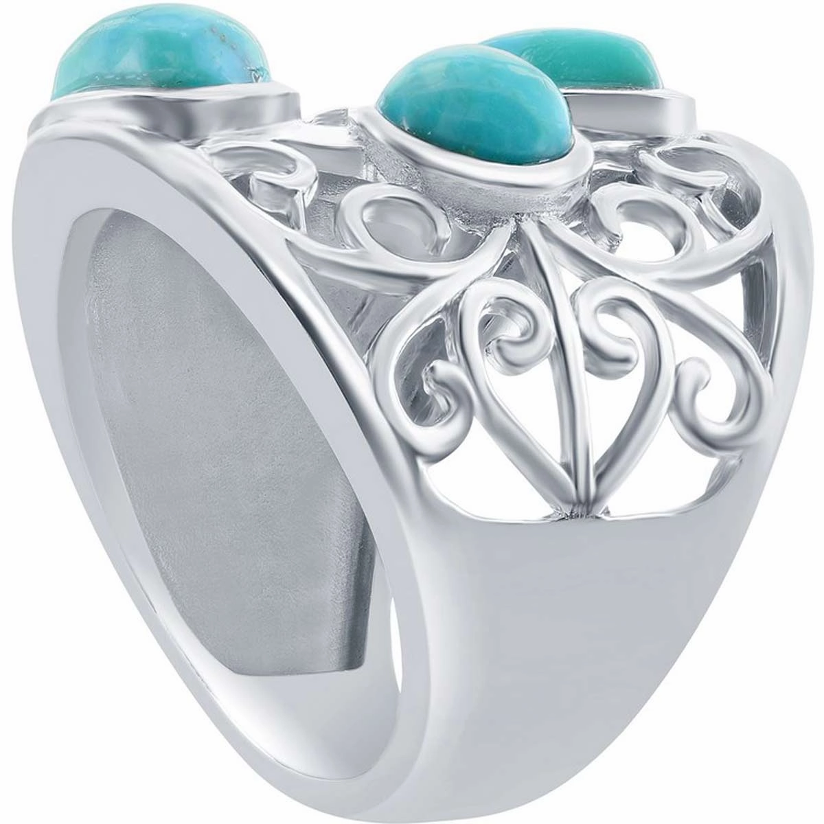 Classic Women's Turquoise Leaf Designed Ring - W-2734