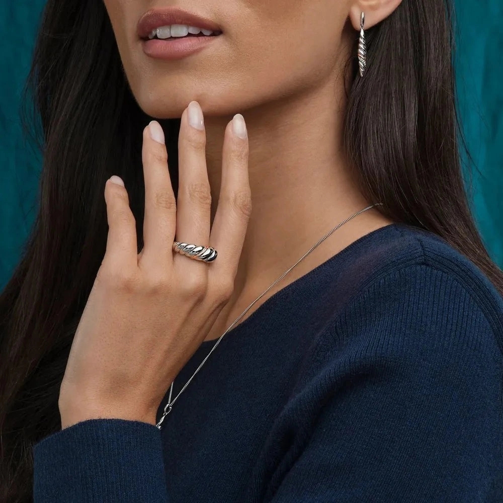 Clogau Silver and Rose Lovers Twist Ring 3SLTW0655